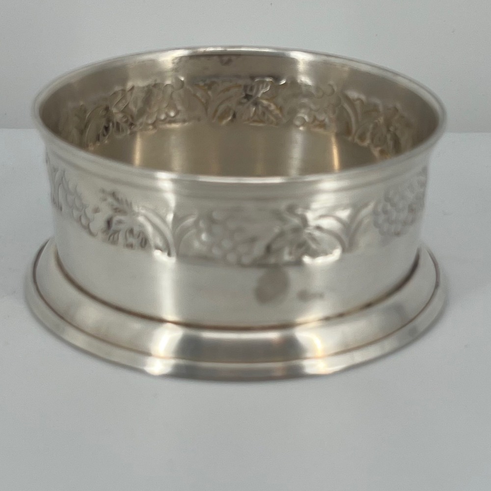 Pottery Barn Pewter Wine Bottle Coaster Vintage Grape Vine Silver Decor